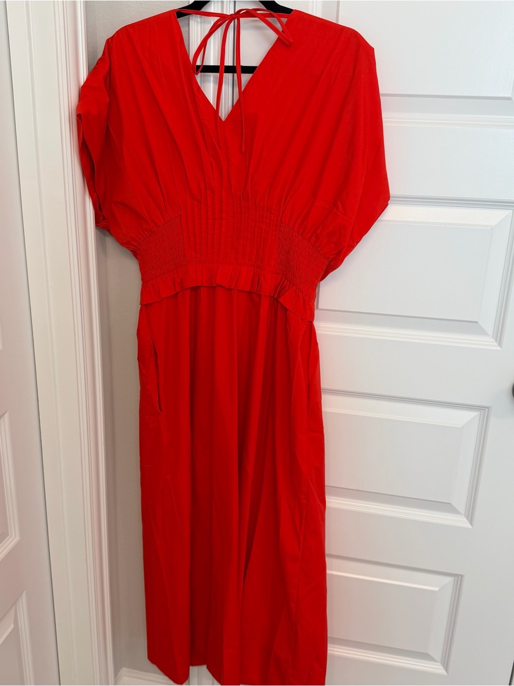 entro Red Zip-Front Midi Dress with Smocked Waist - Picture 6 of 6